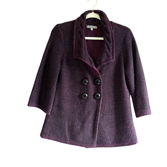 Classiques Entier Tweed Intricate Cable Knit Double Breasted Cardigan Coat Large - Picture 2 of 11